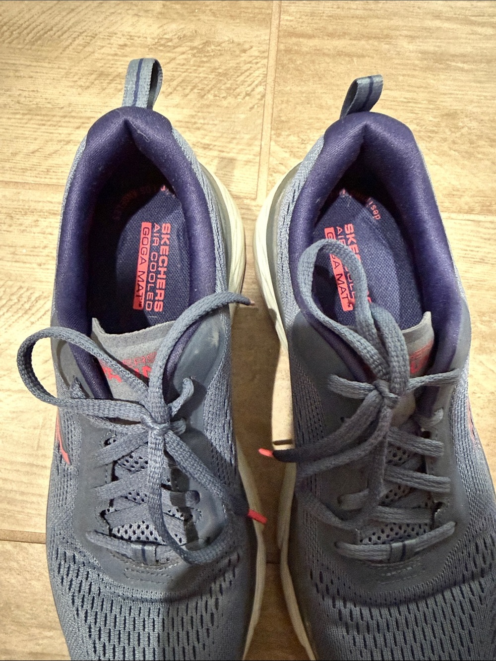 Skechers Gray Navy Walking Sneakers with Coral Accents